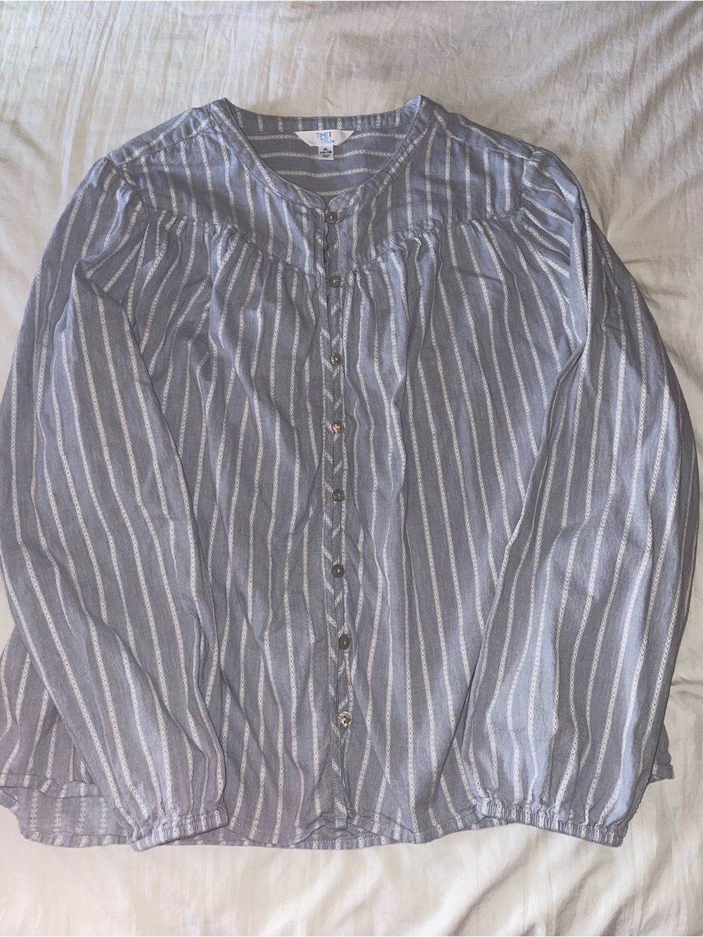 Time and Tru Light Blue & White Striped Button Shirt